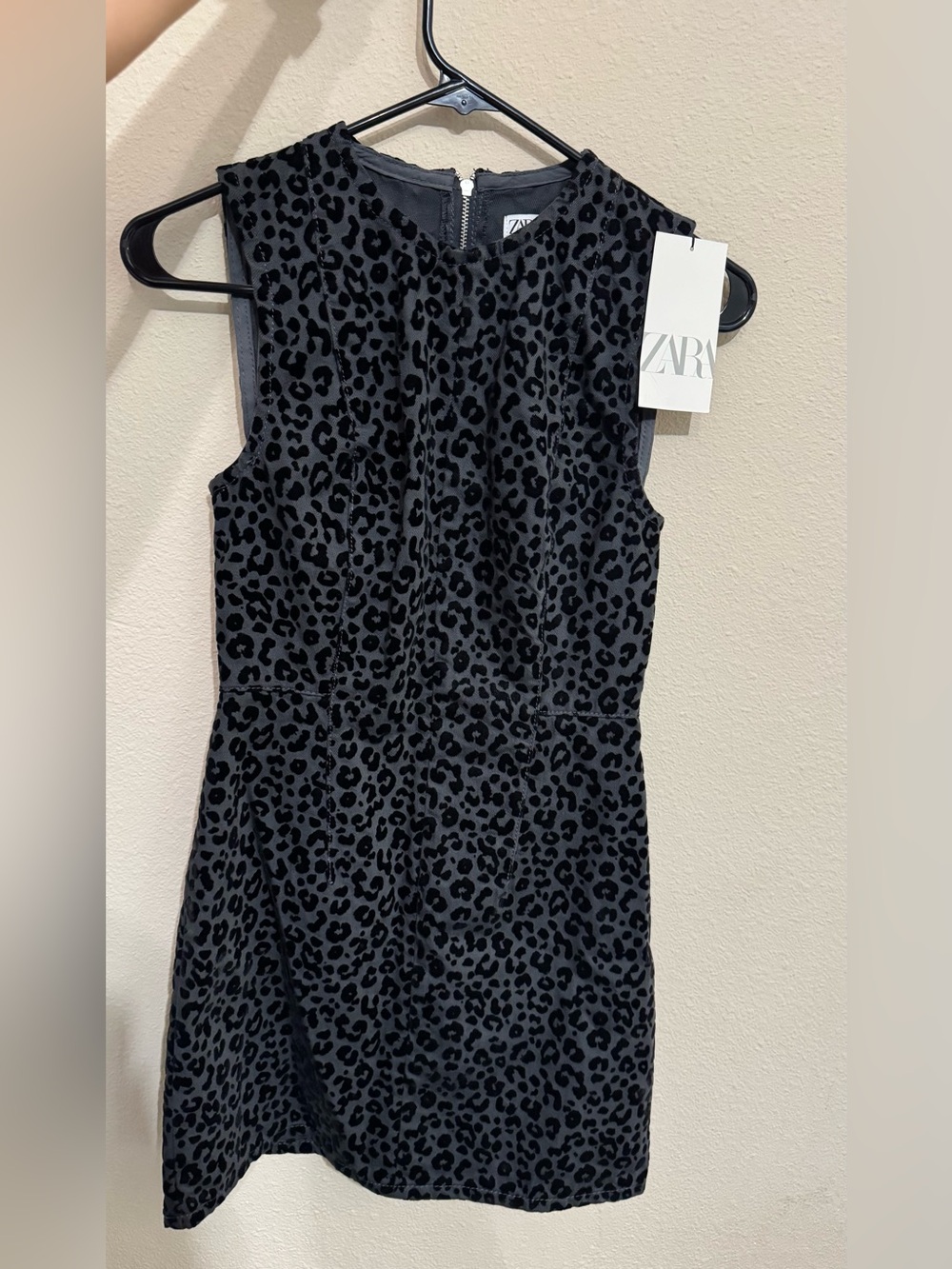ZARA Black and Gray Leopard Print Sleeveless Dress